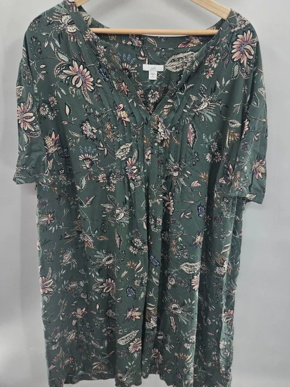 J. Jill Green Floral Pintuck Shirt Dress Rayon Size 3x - Picture 1 of 13